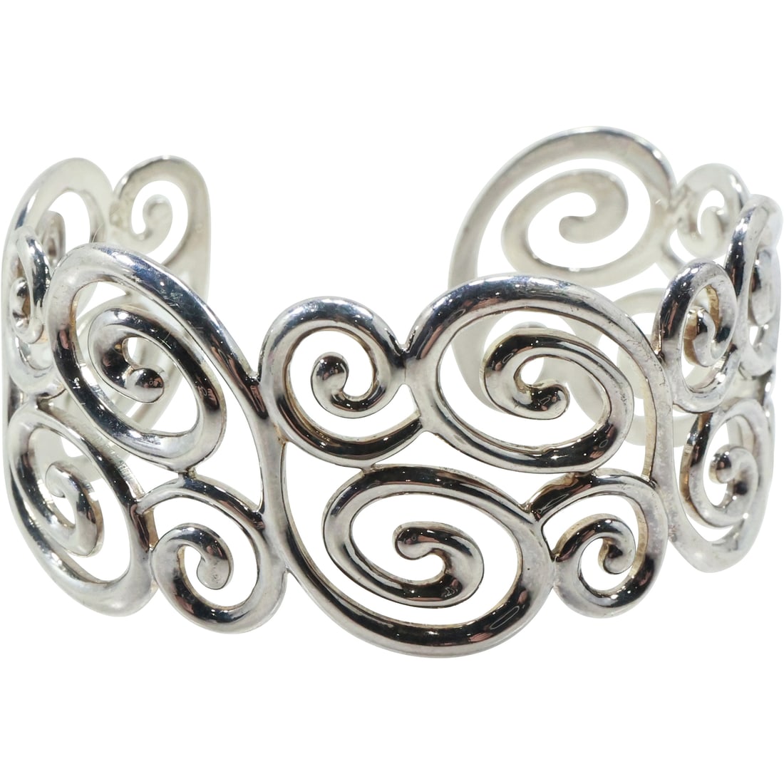 .925 Sterling Silver Open Scroll Work Cuff Bracelet 2 1/4 in. x 1 7/8 in. (1 of 19)
