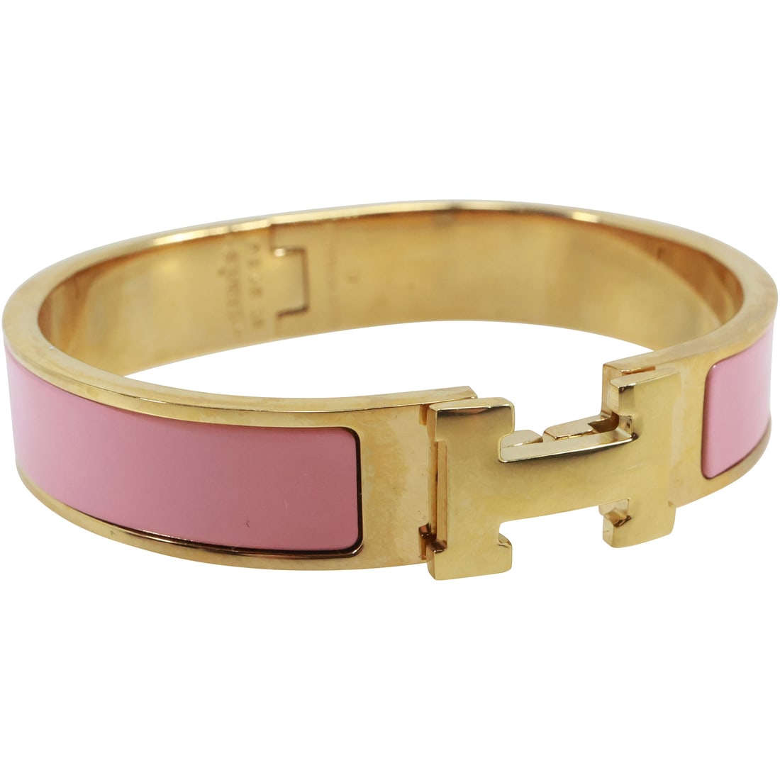 HERMES, ST 0126 Made in France, Bracelet with Pink Enameling 2 1/2 in. x 2 1/4 in. x 1/2 in.: HERMES, ST 0126 Made in France, Bracelet with Pink Enameling 2 1/2 in. x 2 1/4 in. x 1/2 in.