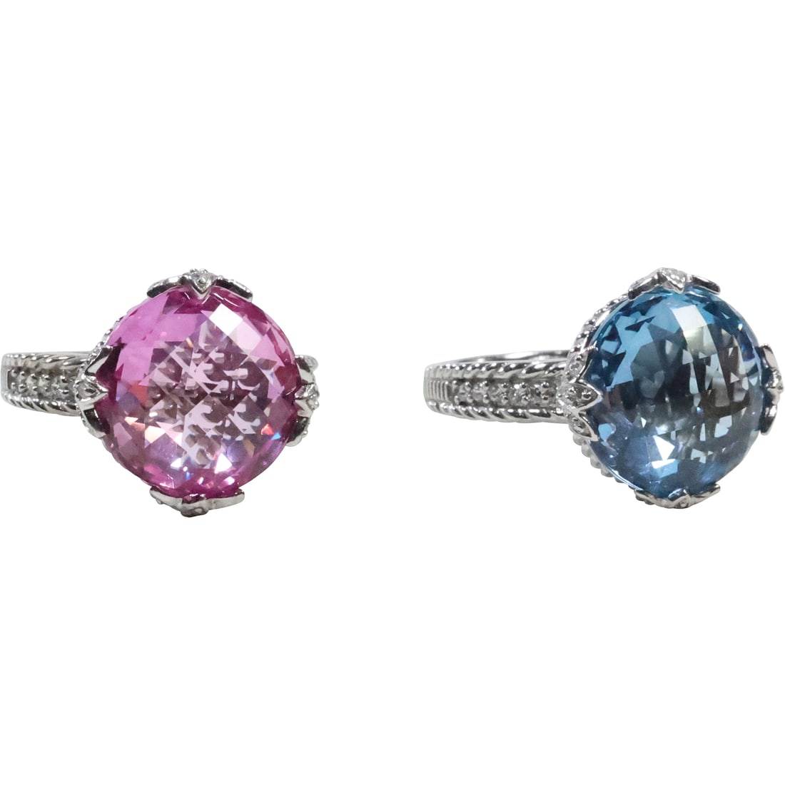 2 JUDITH RIPKA .925 Sterling Silver & CZs Large Pink Quartz Ring Size 10 and Large Blue Quartz (1 of 15)