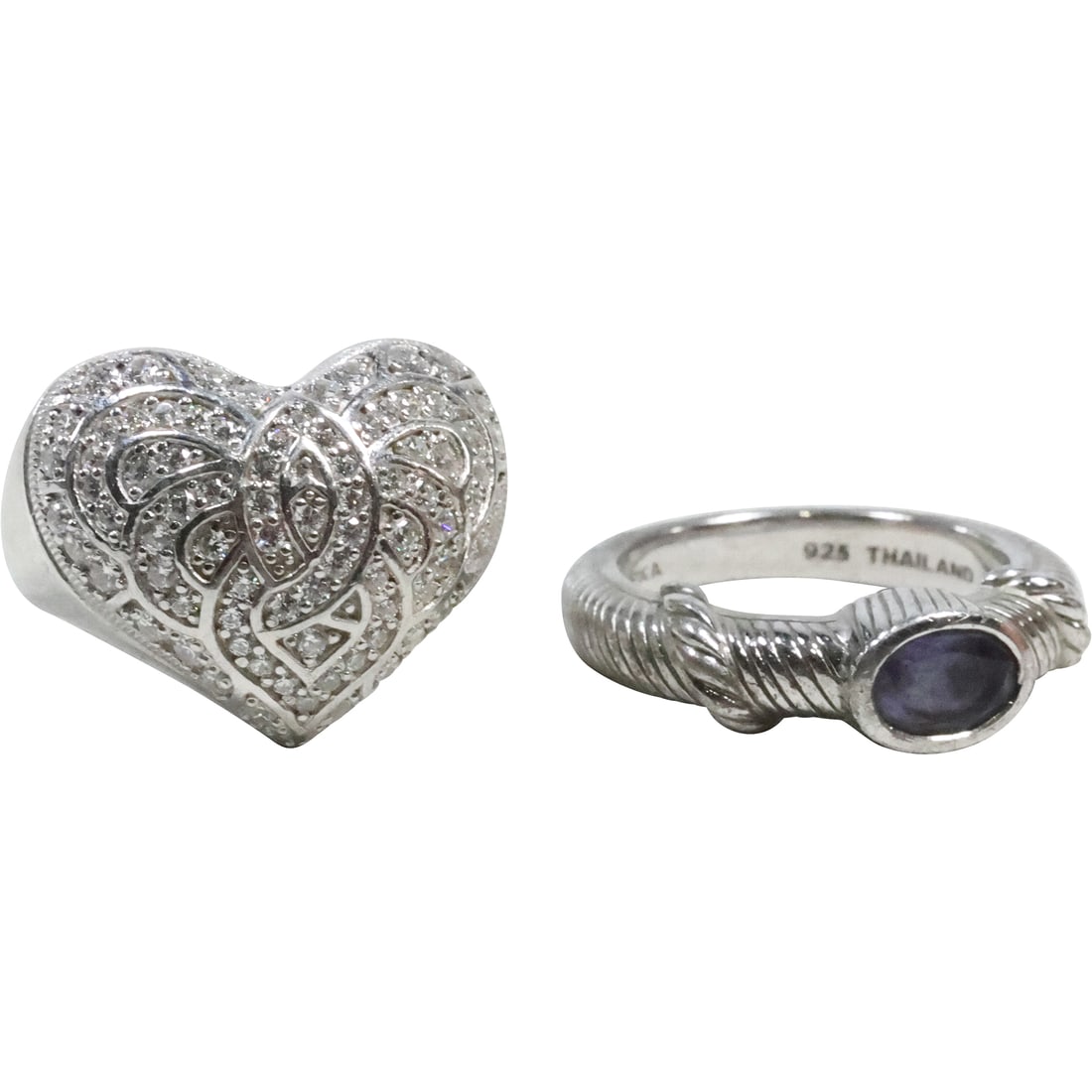 JUDITH RIPKA .925 Sterling Silver Purple Amethyst Ring Size 7 and JLU .925 Sterling & CZ Heart Ring (1 of 16)