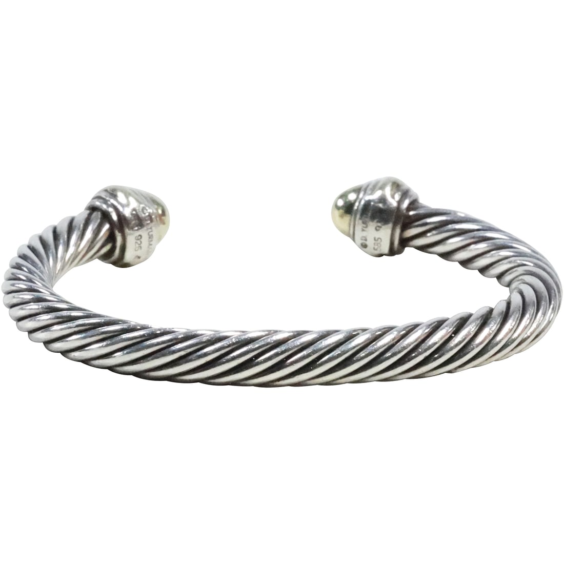 DAVID YURMAN 598 [14K GOLD] and .925 Sterling Silver Cable Twist Cuff Bracelet, Gold Tips (1 of 13)