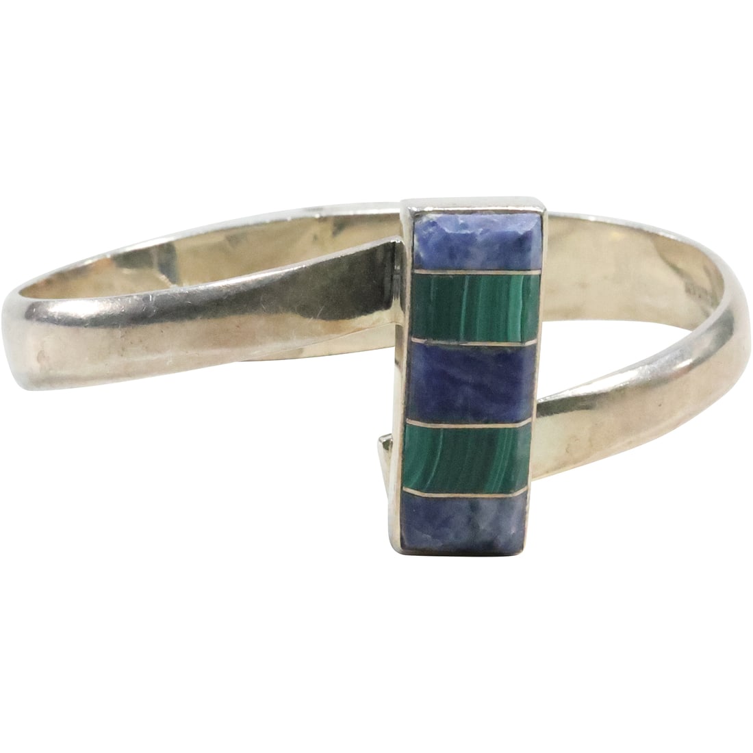 Mexico .925 Sterling Silver TL-950 Inlaid Malachite and Lapis Luzuli Bracelet 2 7/8 in. x 1 1/2 in. (1 of 15)