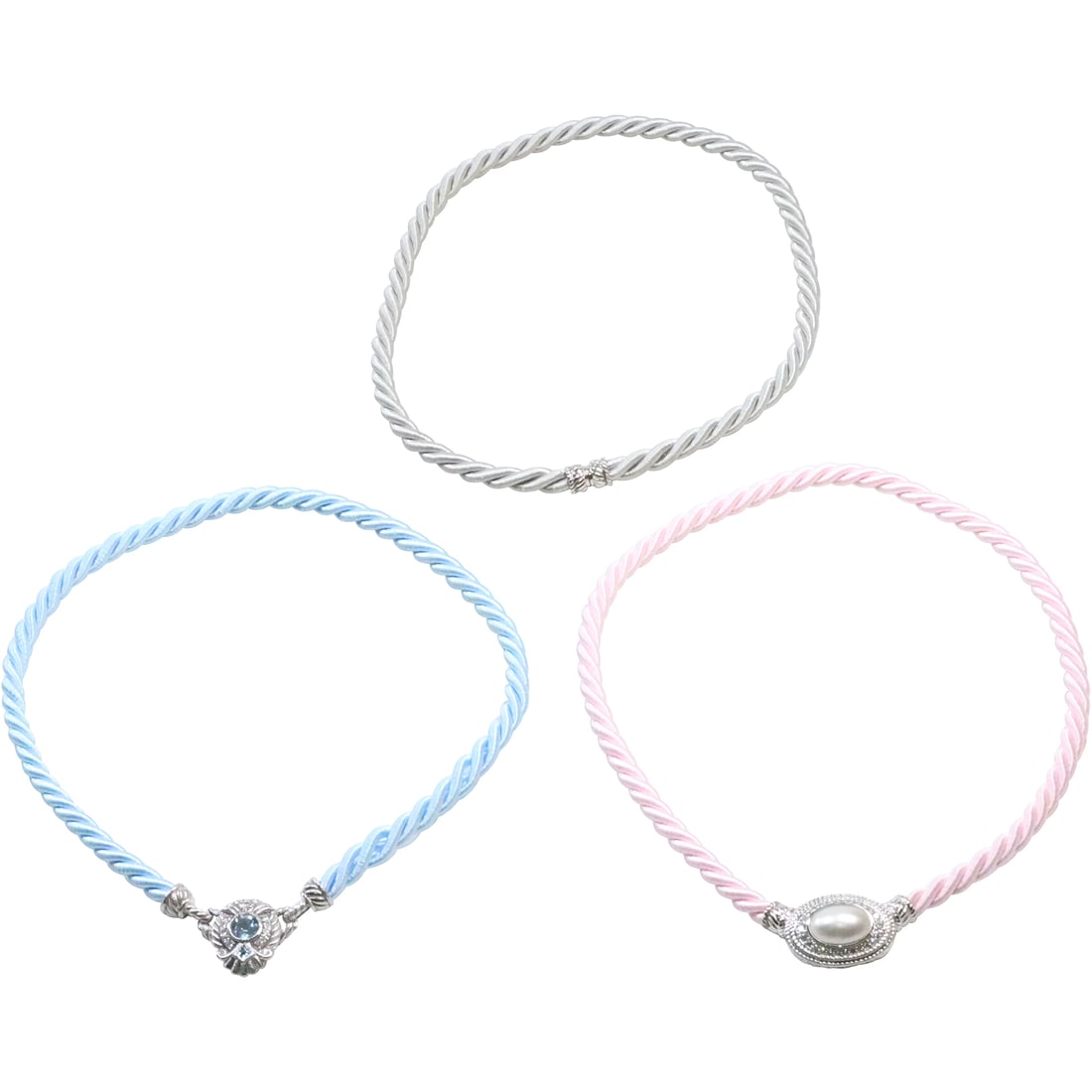 3 JUDITH RIPKA: Silver Cable Rope Necklace with .925 Magnetic Closure, Pink Cable Rope (1 of 19)