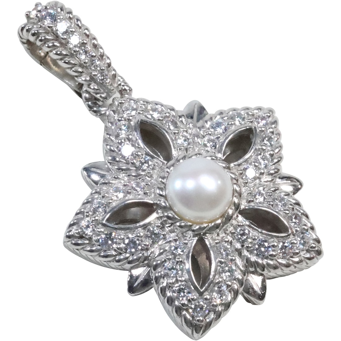JUDITH RIPKA .925 Sterling Silver Faux Pearl and CZ Shell Star Pendant 1 3/4 in. x 1 1/4 in.: JUDITH RIPKA .925 Sterling Silver Faux Pearl and CZ Shell Star Pendant 1 3/4 in. x 1 1/4 in.