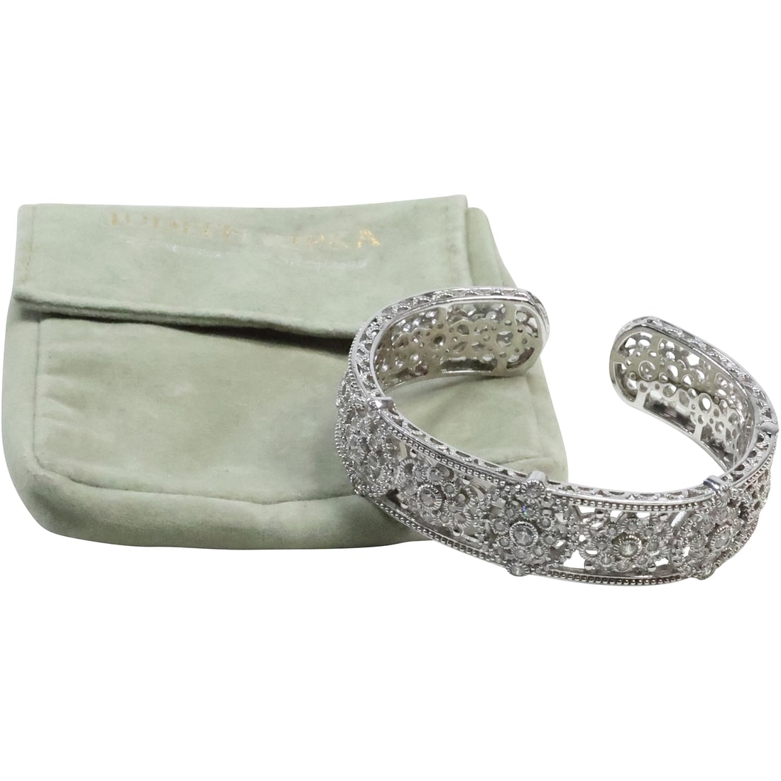 JUDITH RIPKA .925 Sterling Silver and CZ Large Band Cuff Bracelet 2 3/4 in. x 2 3/8 in. x 3/4 in. (1 of 14)
