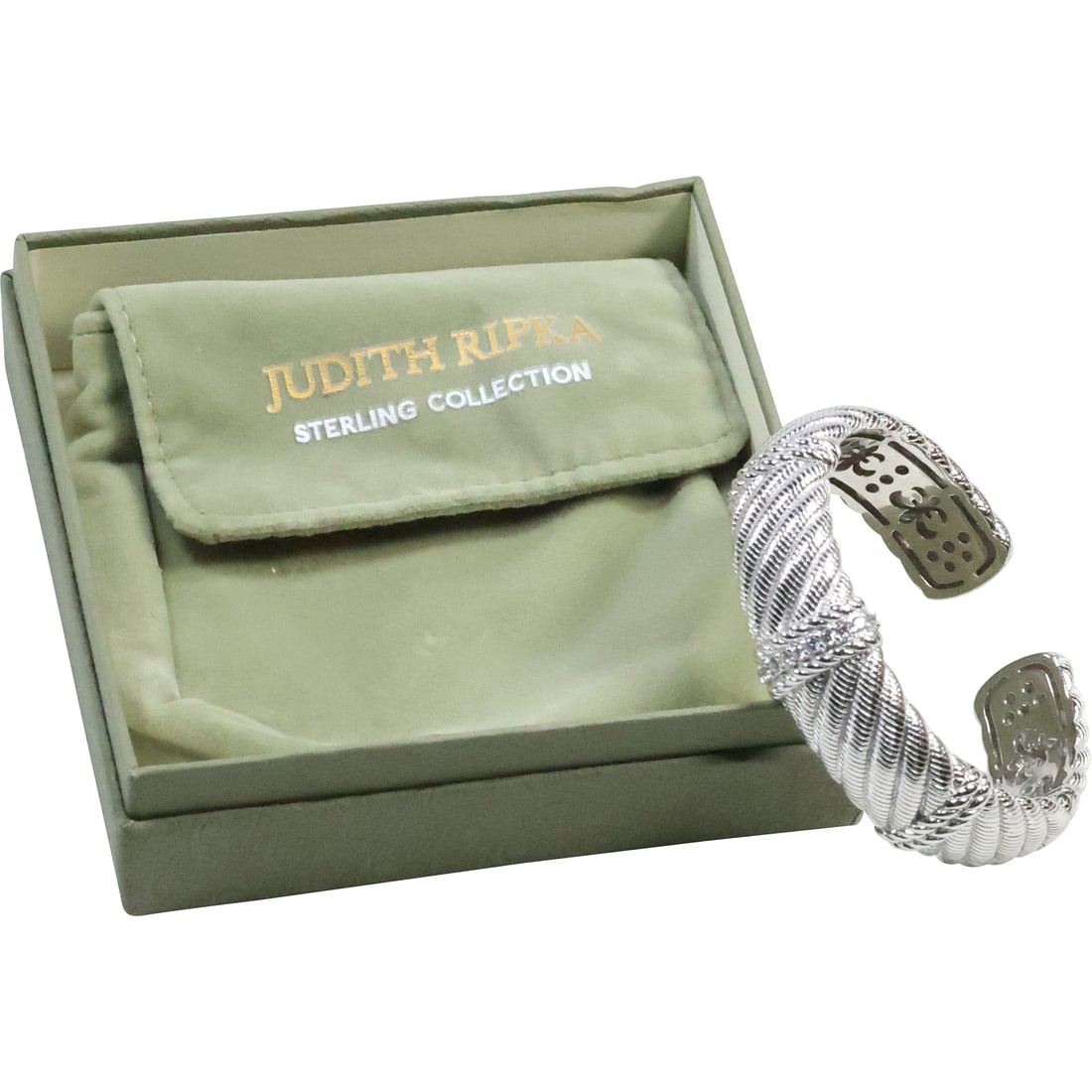 JUDITH RIPKA .925 Sterling Silver with CZ Rope Twist Cuff Bracelet  2 1/4 in. x 2 5/8 in. (1 of 15)