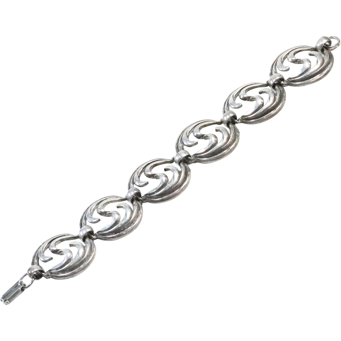 Sterling Silver 6-Panels Open Waves Design Bracelet Vintage 1960s-70s 7 1/2 in. x 1 in. (1 of 16)