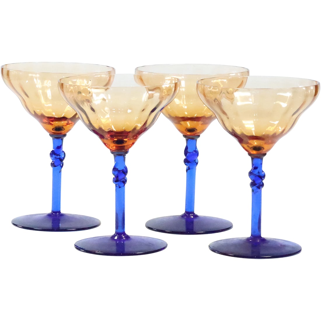 Set of 4 Quality Cocktail Glasses Amber to Cobalt Blue: Set of 4 Quality Cocktail Glasses Amber to Cobalt Blue. size: 5 x 3.75