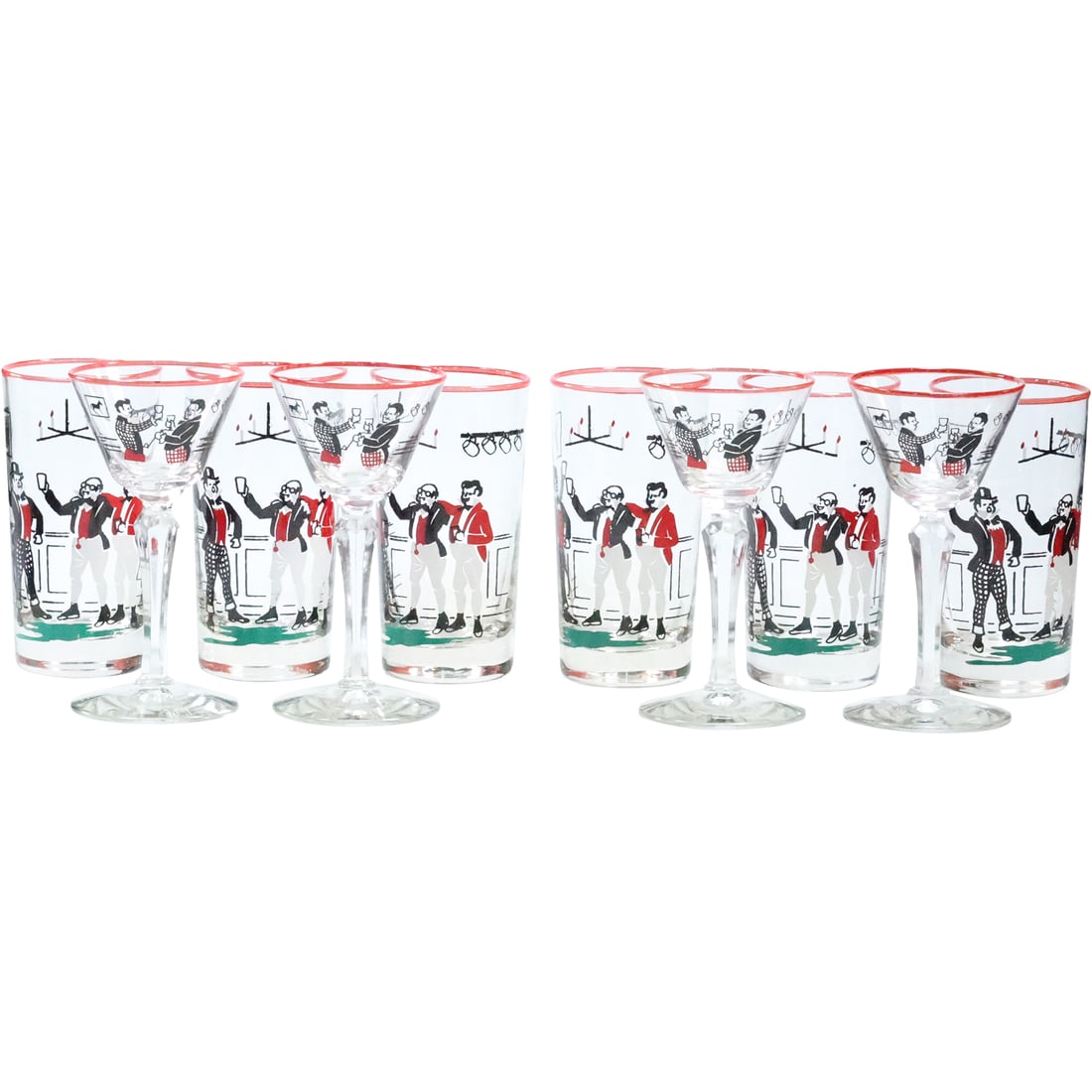 10 Libbey Pickwick Red Black Highball and Cocktail Glasses Barware Set of 6 & Set of 4 (1 of 20)