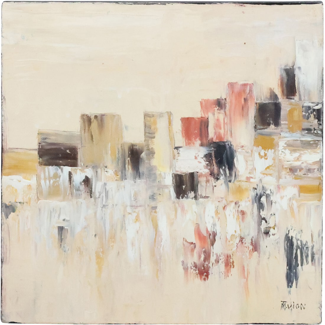 T M VION Signed 20th C. Oil on Canvas Painting Abstract Composition (1 of 19)