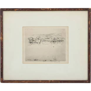 William Meyerowitz, 1887-1981, New York, Original Framed Etching Coastal  Port Scene: William Meyerowitz, 1887-1981, New York, Original Framed Etching Coastal Port Scene. size: 6.75 x 8.25 matte, 13.5 x 16.25 outside frame. ASKart: William Meyerowitz (1887 - 1981) was active/lived in N