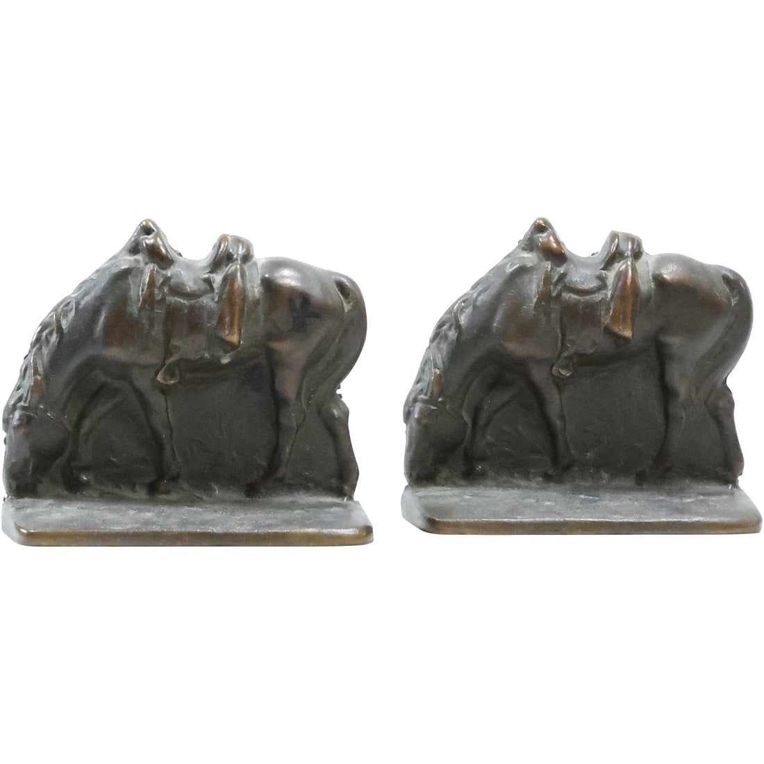 Circa 1920 Cast Solid Bronze Bookends Western Saddled Horse (1 of 20)