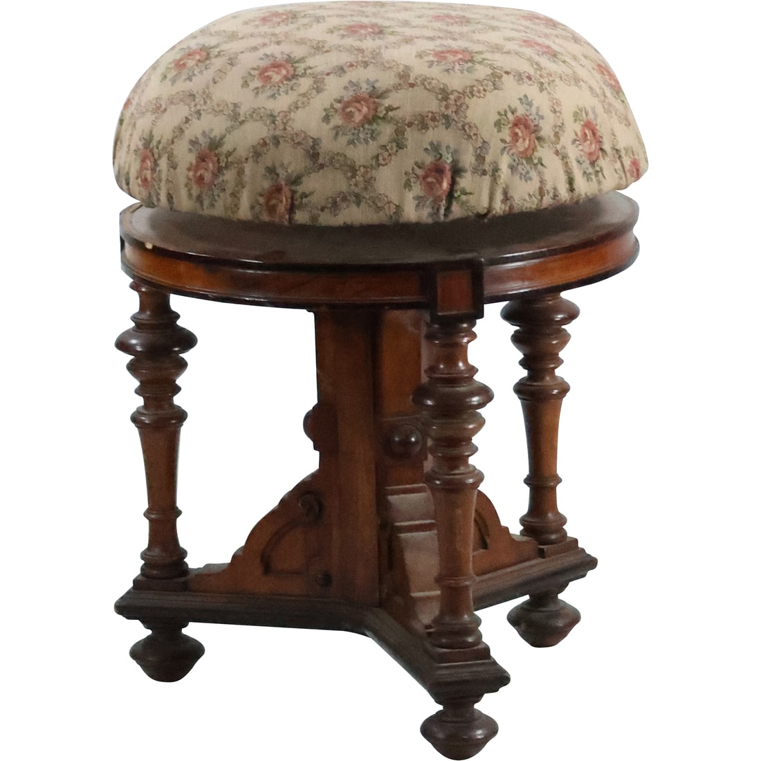 Quality Victorian Walnut Round Organ Stool Adjustable Seat Height (1 of 20)