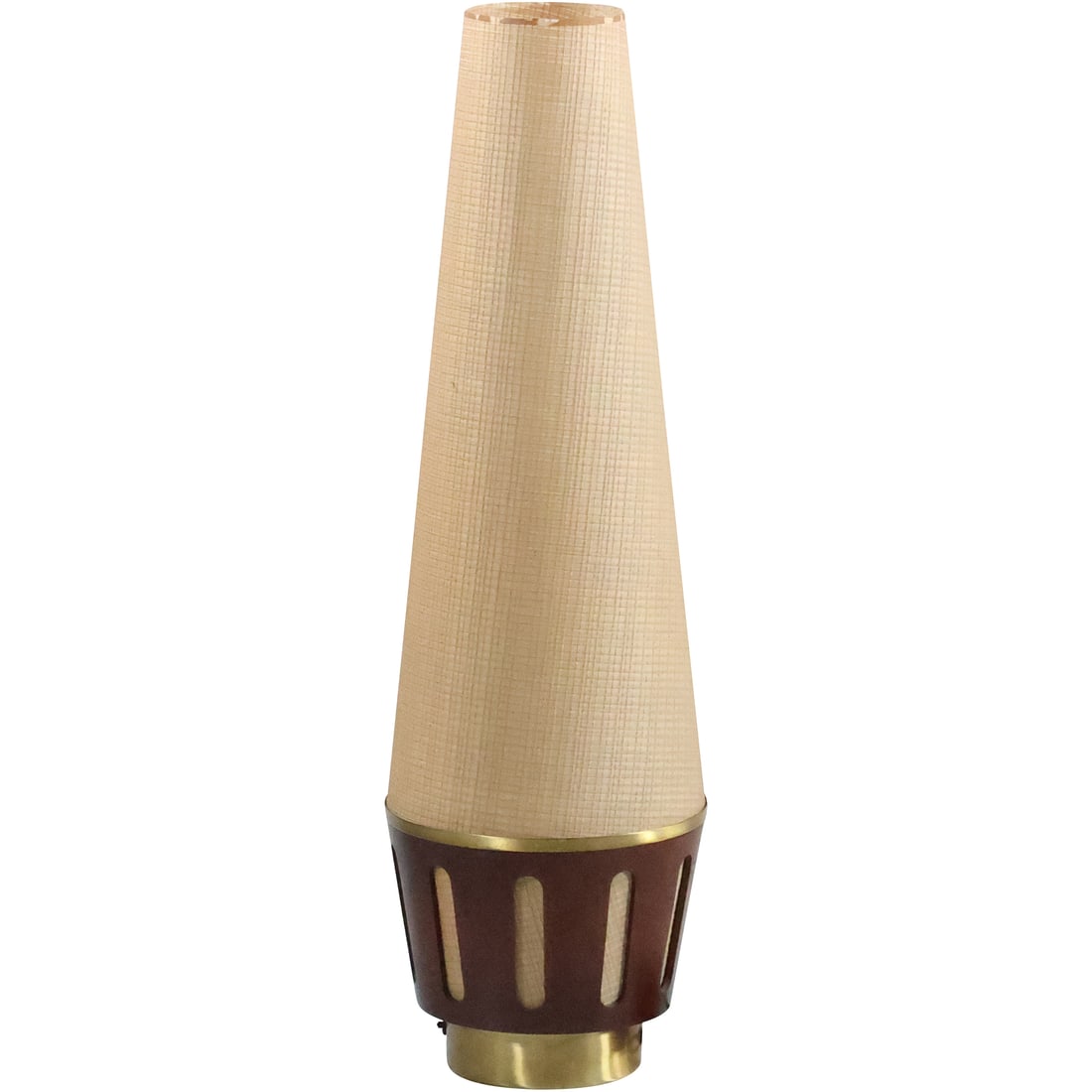 Danish Modern Beehive Table Lamp Brass Teak with Linen Shade 33.5 inches height x 10 in. wide (1 of 20)