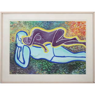 Dorothy Morang, Santa Fe New Mexico, Watercolor Painting Two Reclining Females Modernism: Dorothy Morang, Santa Fe New Mexico, Watercolor Painting Two Reclining Females Modernism. Signed, Framed. size: 23 x 33, 31.25 x 41.25 outside frame. ASKart: Born in Richmond, Maine, Dorothy Morang ar