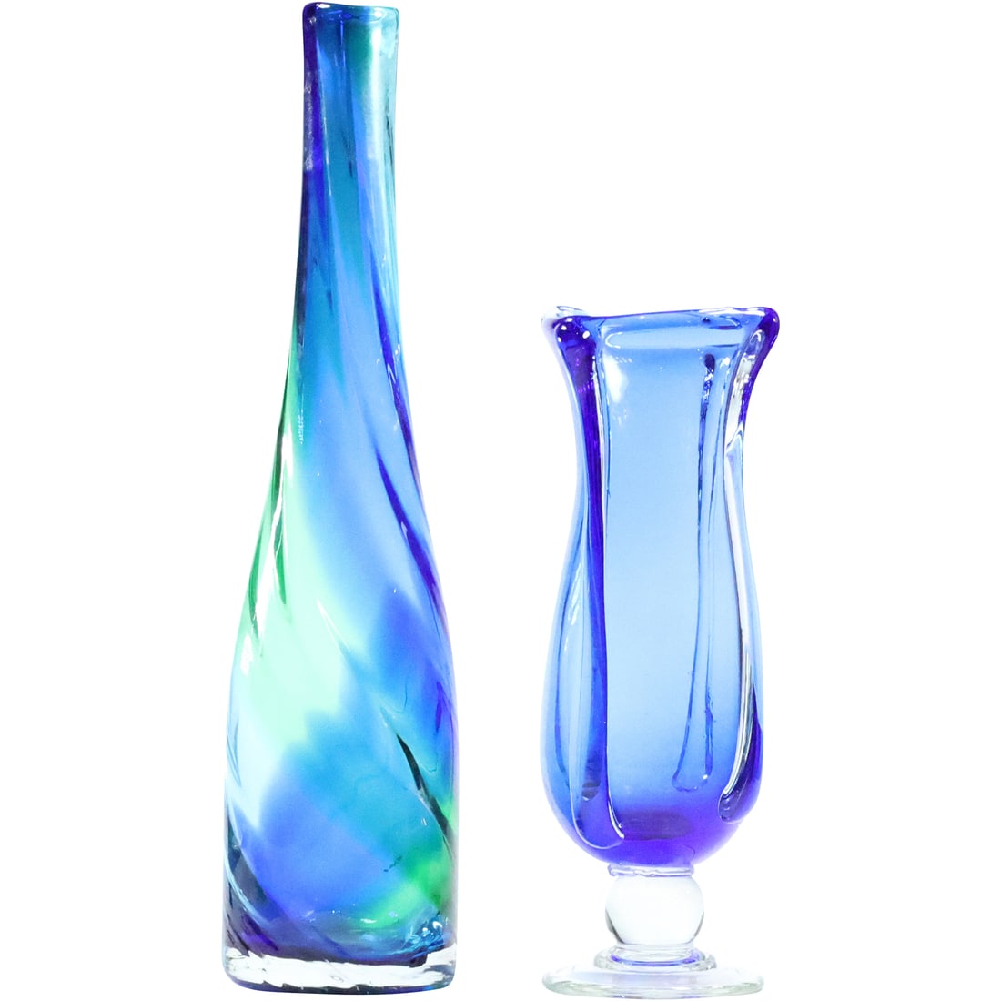 2 Assorted Mid-Century Modern Blue Art Glass Vases 11 in. height & 15.75 in. height (1 of 20)