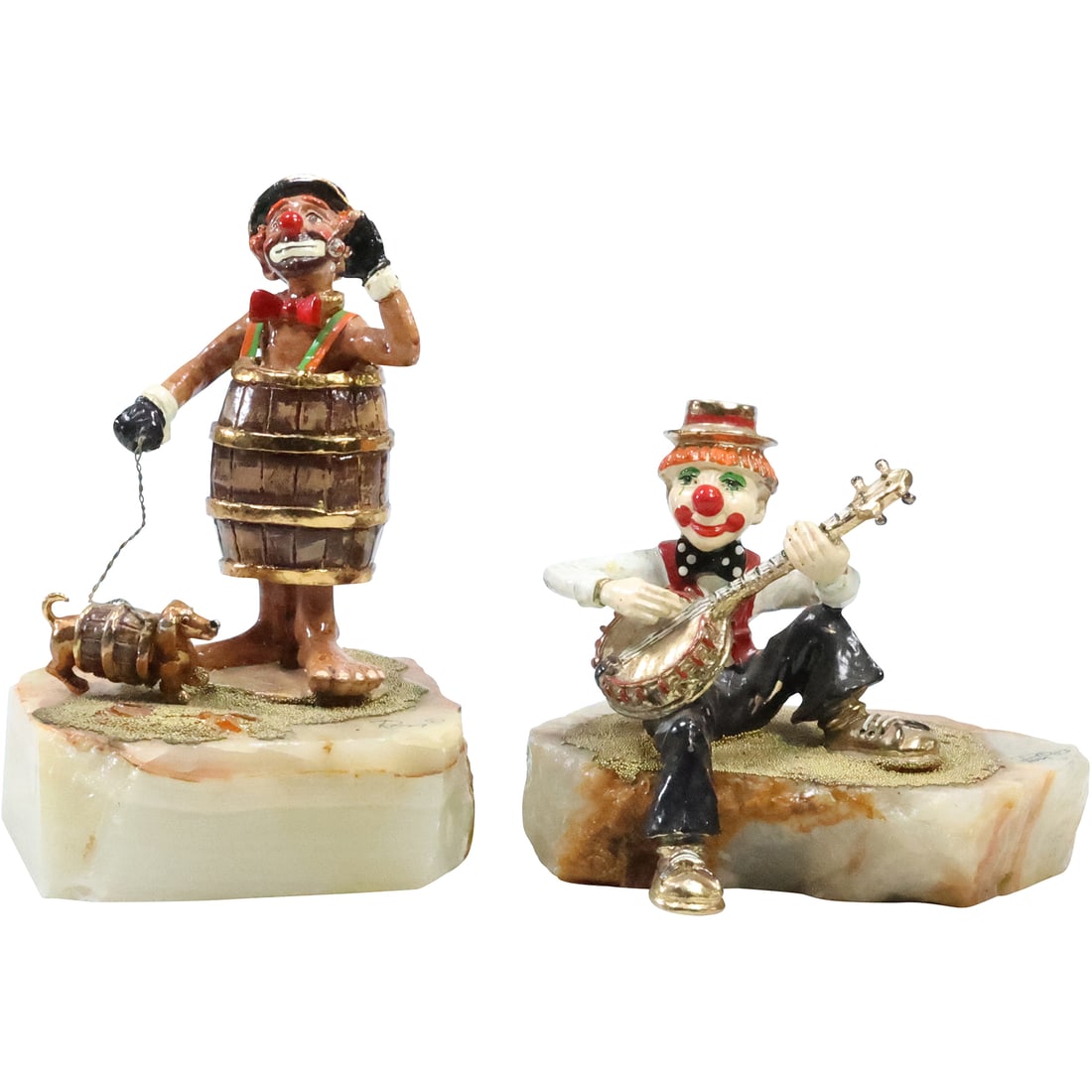 2 Assorted RON LEE Sculptures of Enameled Metal Clowns on Onyx Bases, Signed (1 of 20)