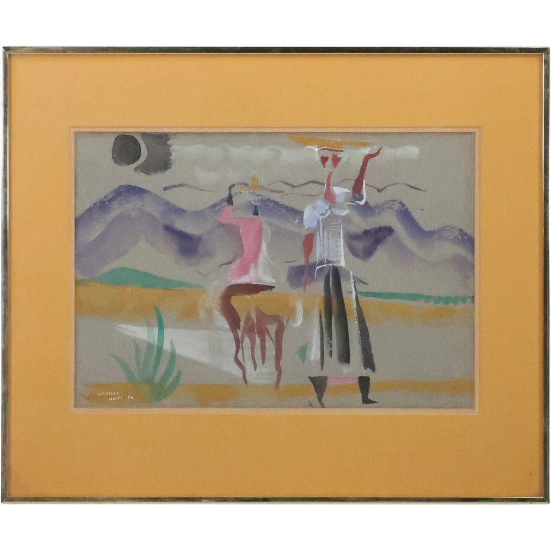 Joseph Wolins, 1915-1999 American, Modernist Watercolor Painting HAITI 1948, Signed: Joseph Wolins, 1915-1999 American, Modernist Watercolor Painting HAITI 1948, Signed. size: 12.25 x 17.5 matte, 20.25 x 24.25 outside frame. ASKart: Joseph Wolins was boHAITI 1948rn in Atlantic City, N