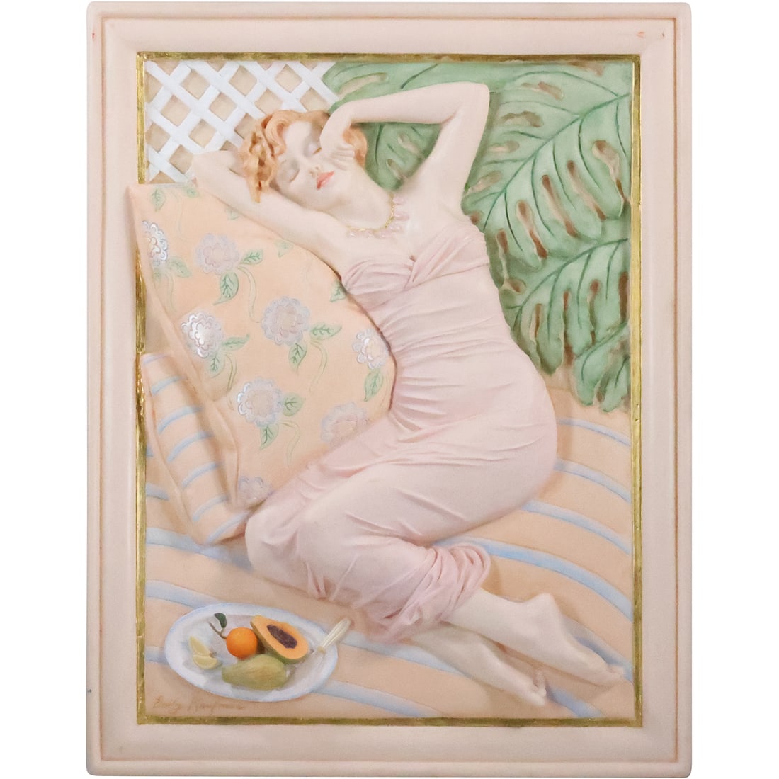 Emily Kaufman, American, 20th C. Large Relief Wall Sculpture in Hard Molded Resin, Signed (1 of 20)