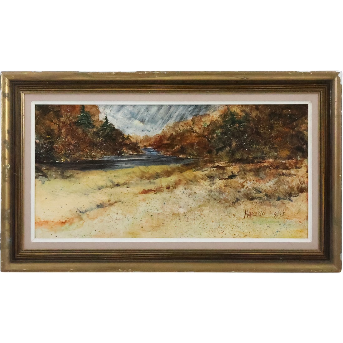 Signed Mancuso, Fine 20th C. Oil on Board Painting River Inlet Landscape, Framed (1 of 20)