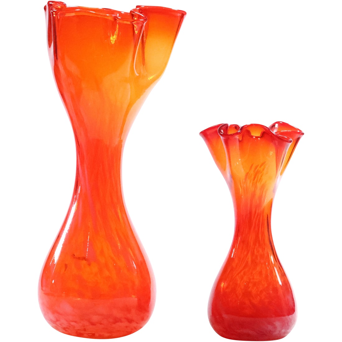 2 Handblown Bright Orange Art Glass Vases in Different Sizes 8 in. and 12 in. heights (1 of 20)