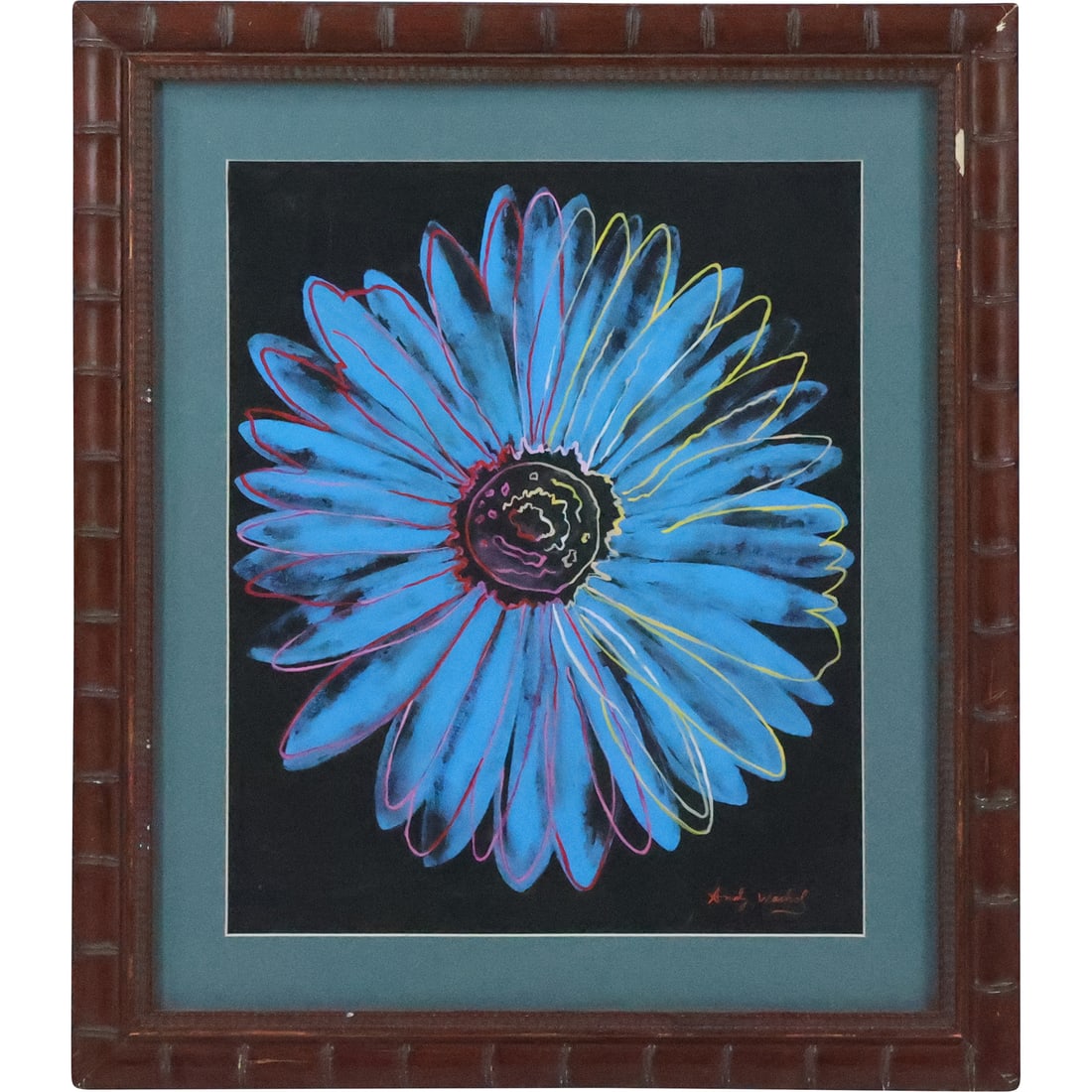 Signed Andy Warhol, Mixed Media Painting Pop-Modernist Blue Flower, Gallery Framed (1 of 20)