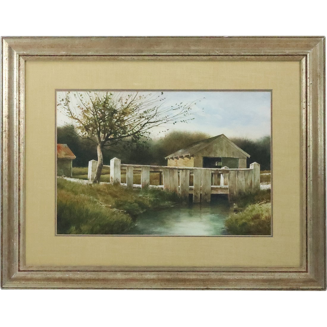 Emmitt Thames , Fine Watercolor Painting Storage Shed at Stream, Framed, Signed (1 of 20)