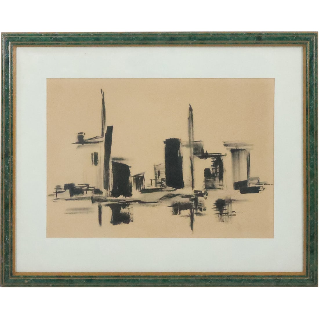 1959 Harald Grote, Ink Drawing, Fishing Wharf Landscape, Signed, Dated, Framed (1 of 20)