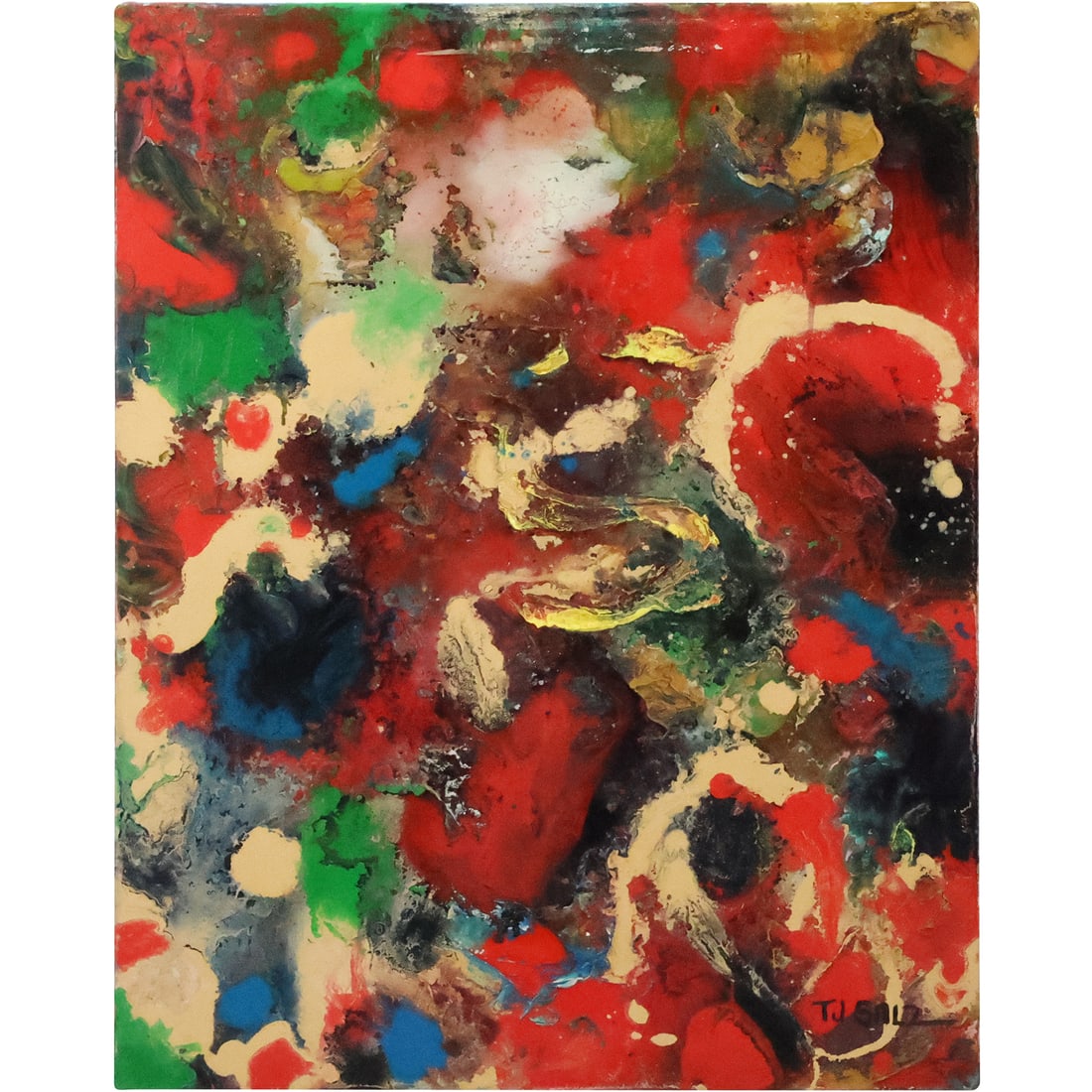 T J Salzano, 20th C. Abstract Oil on Canvas Painting, Signed Front and Back (1 of 20)