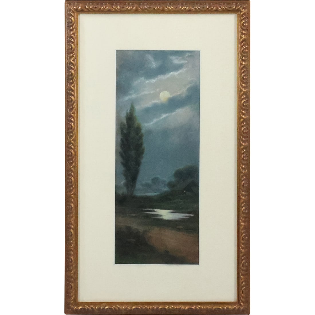 Circa 1910 Pastel Painting Moonlight Landscape, Framed (1 of 20)