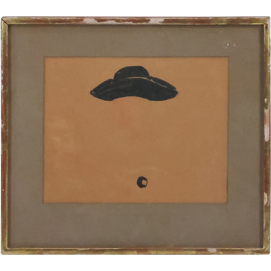 Vintage Minimalist Ink Drawing Hat over a small Sphere, Framed, New York Label on Verso (1 of 11)