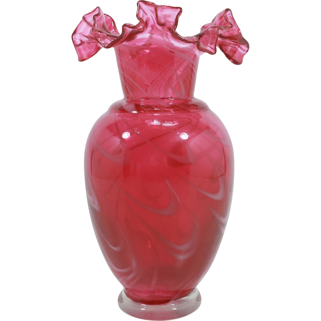 Vintage Fenton Cranberry Swirl Glass Ruffled Edge Vase 9.75 in. height (1 of 19)
