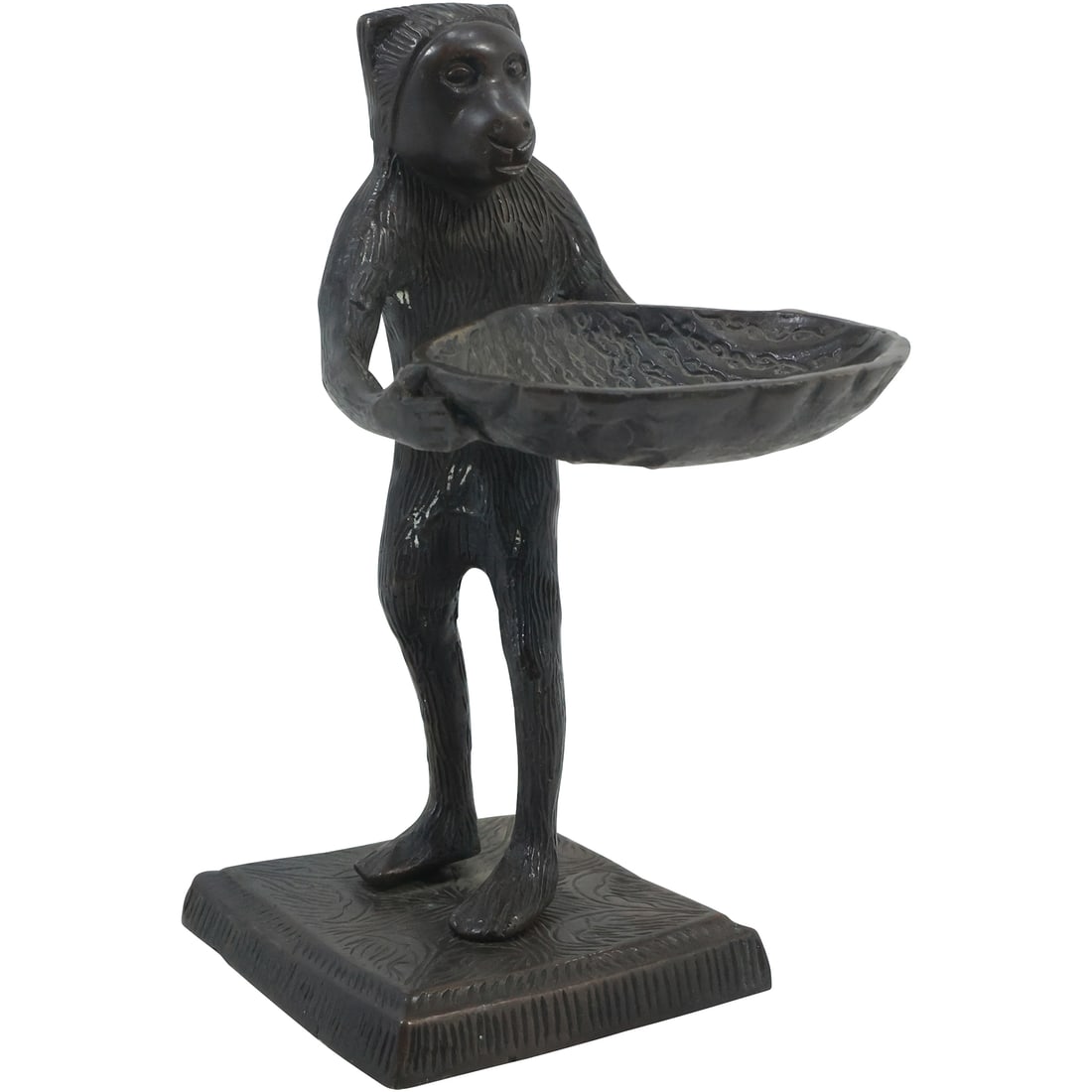 Bronze Whimsical Standing Monkey Figure Holding a Shell Dish 8.25 inches height, original patina (1 of 16)