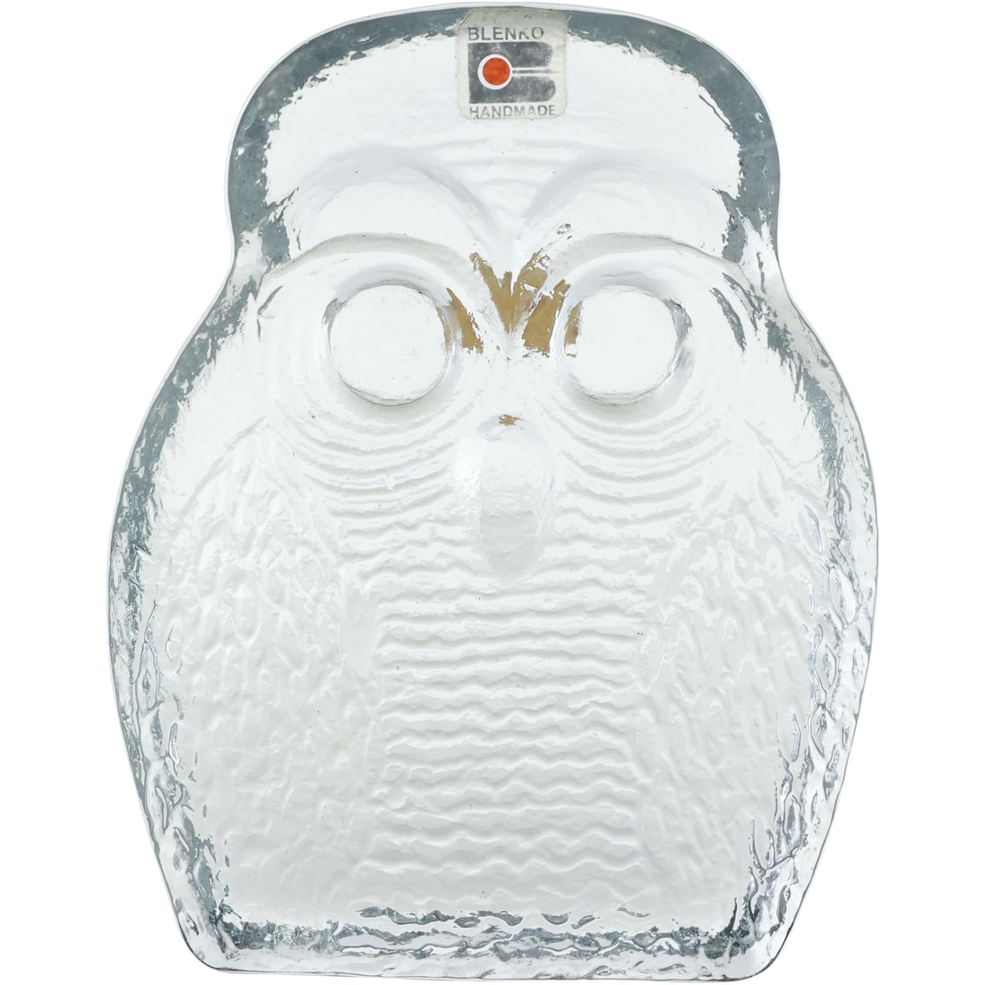 BLENKO Thick Glass OWL Sculpture 7 in. x 5.5 in. with Original Label: BLENKO Thick Glass OWL Sculpture 7 in. x 5.5 in. with Original Label. size: 7x5.5