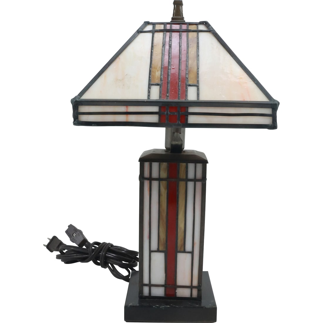 Contemporary Frank Lloyd Wright Style Small Leaded Stain Glass Table Lamp 15 in. height x 8 in. w. (1 of 20)