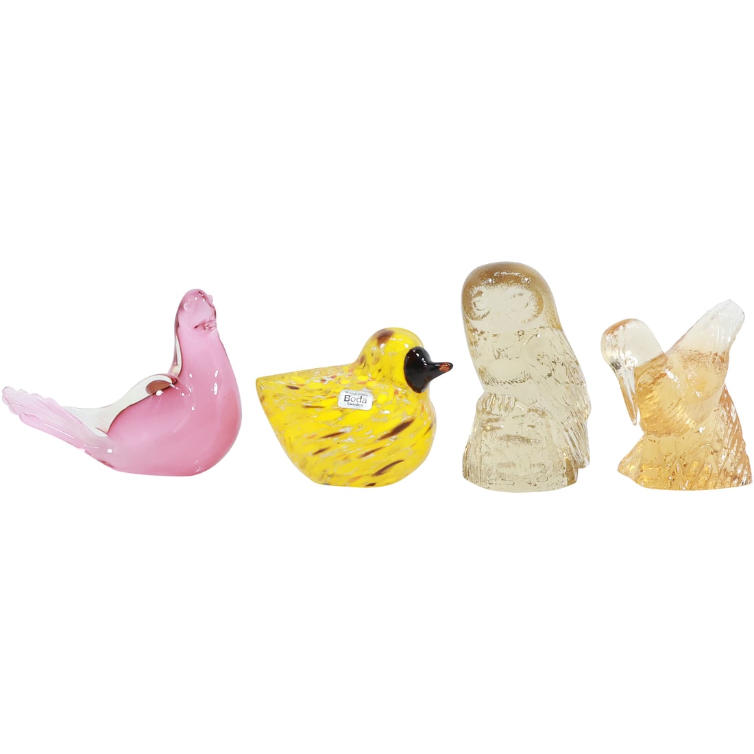 4 Assorted Art Glass BIRD Figures including Boda Sweden, Svensky Glass (1 of 20)