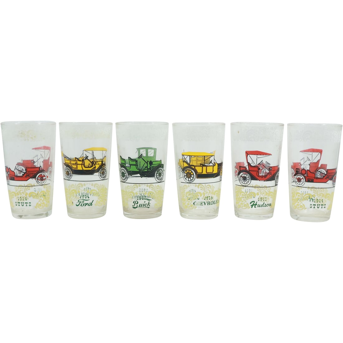 Set 6 Vintage Assorted Antique Automobiles Tumblers Drinking Glasses Barware (1 of 17)
