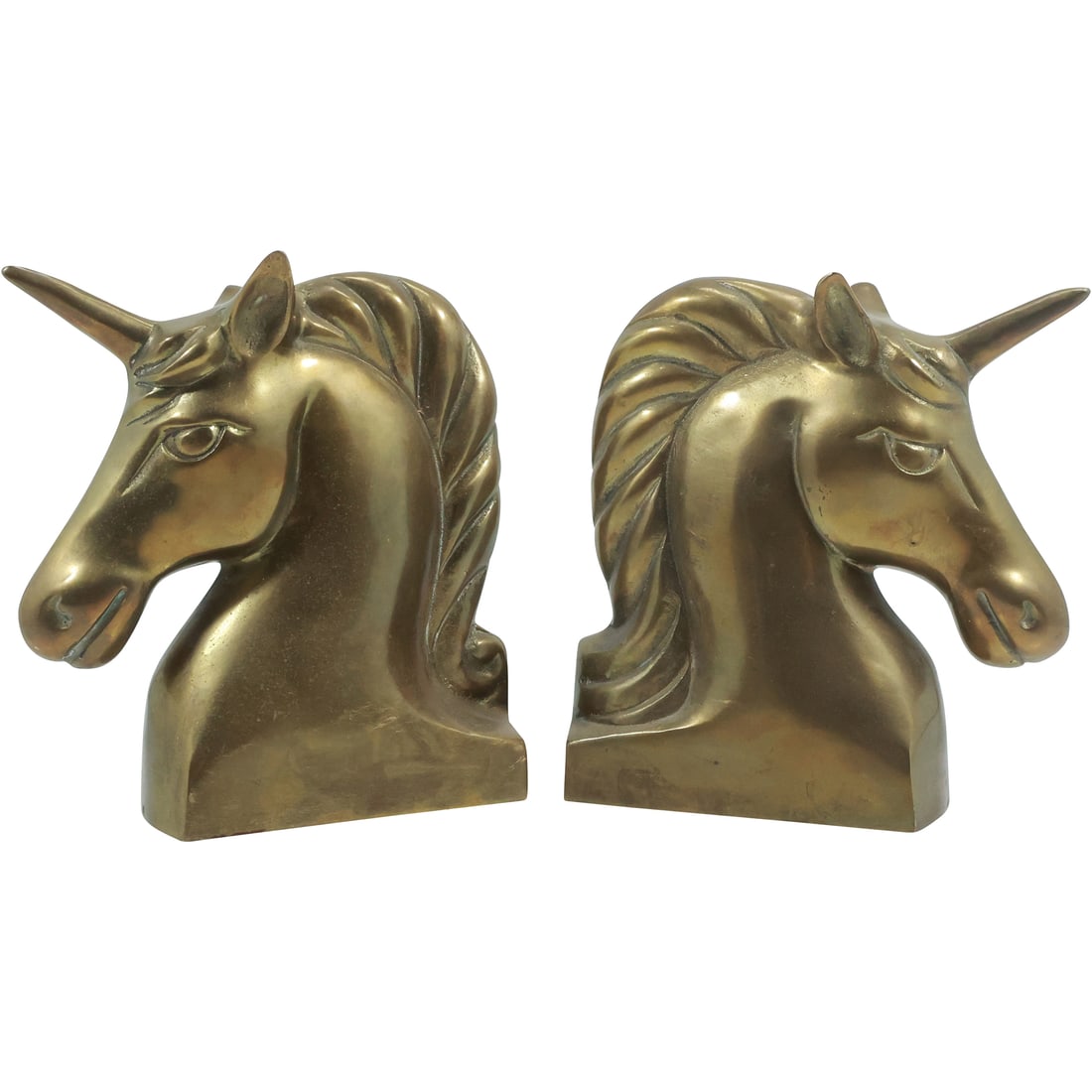 Vintage Brass Unicorn Head Bookends in Original Patina Finish (1 of 16)