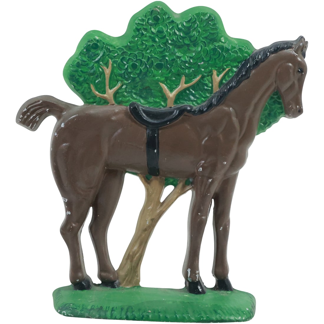 Novelty Cast Iron Saddled Horse Next to Tree Figurative Doorstop in Original Paint (1 of 20)