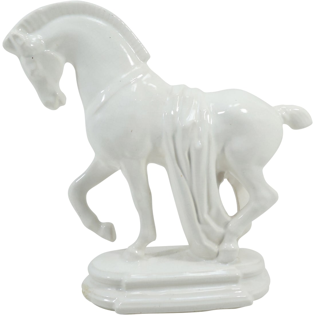 Large White Glazed Ceramic Trojan Horse Figure Statue 12 inches height x 12.5 in. wide (1 of 18)