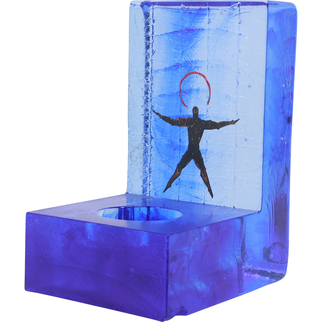 KOSTA BODA by Bertil Vallien Blue Art Glass Candle Holder Sculpture 5.5 in. h. x 4.25 in. w. (1 of 17)