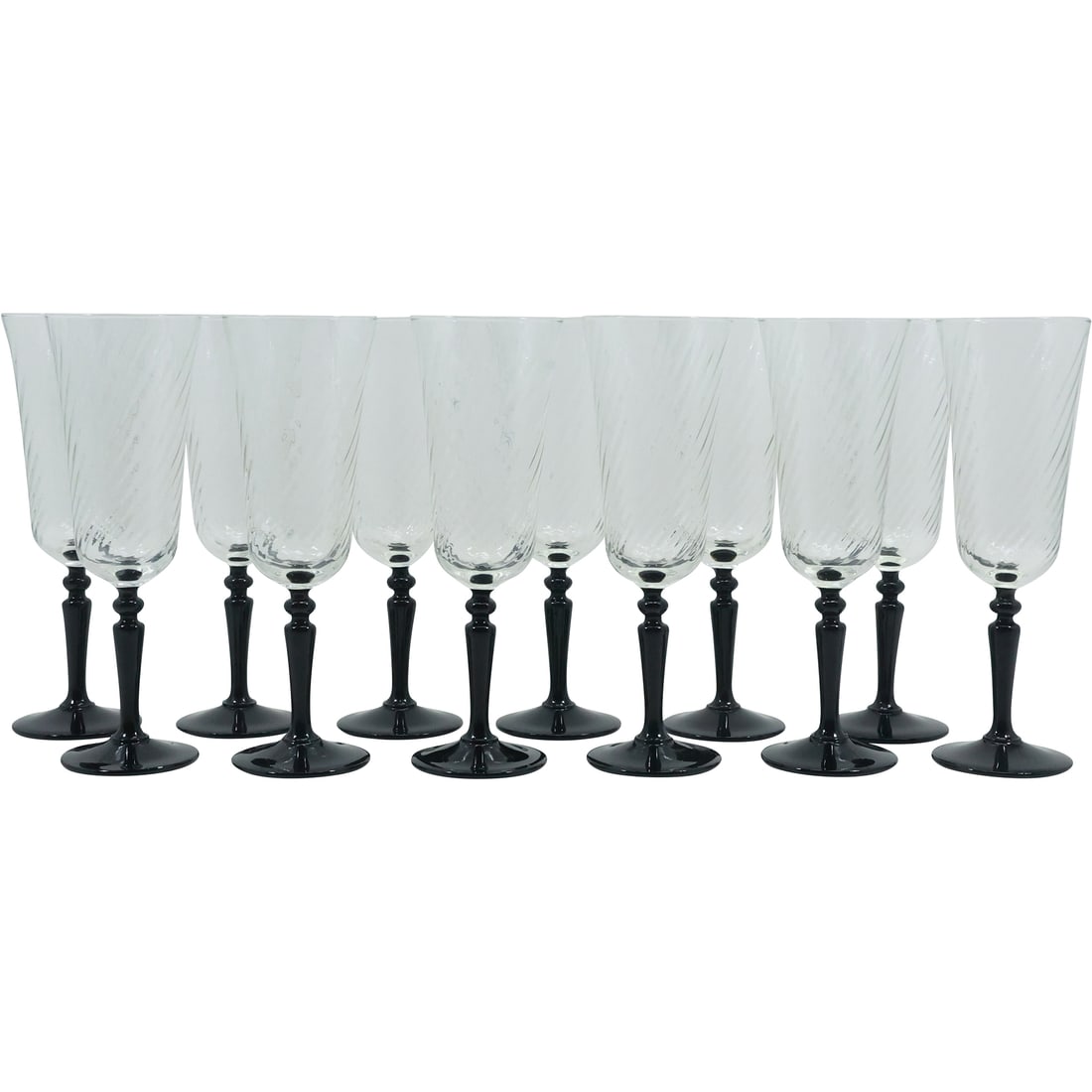 Set of 12 France Black Glass Stem Base Crystal Top Cocktail Stemware Glasses Barware (1 of 19)