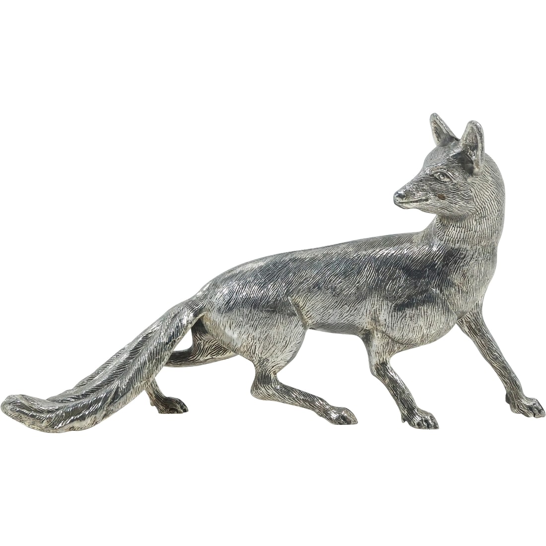 Large Silver Plated Metal FOX Figure Statue 7 in. height x 12 in. length (1 of 17)