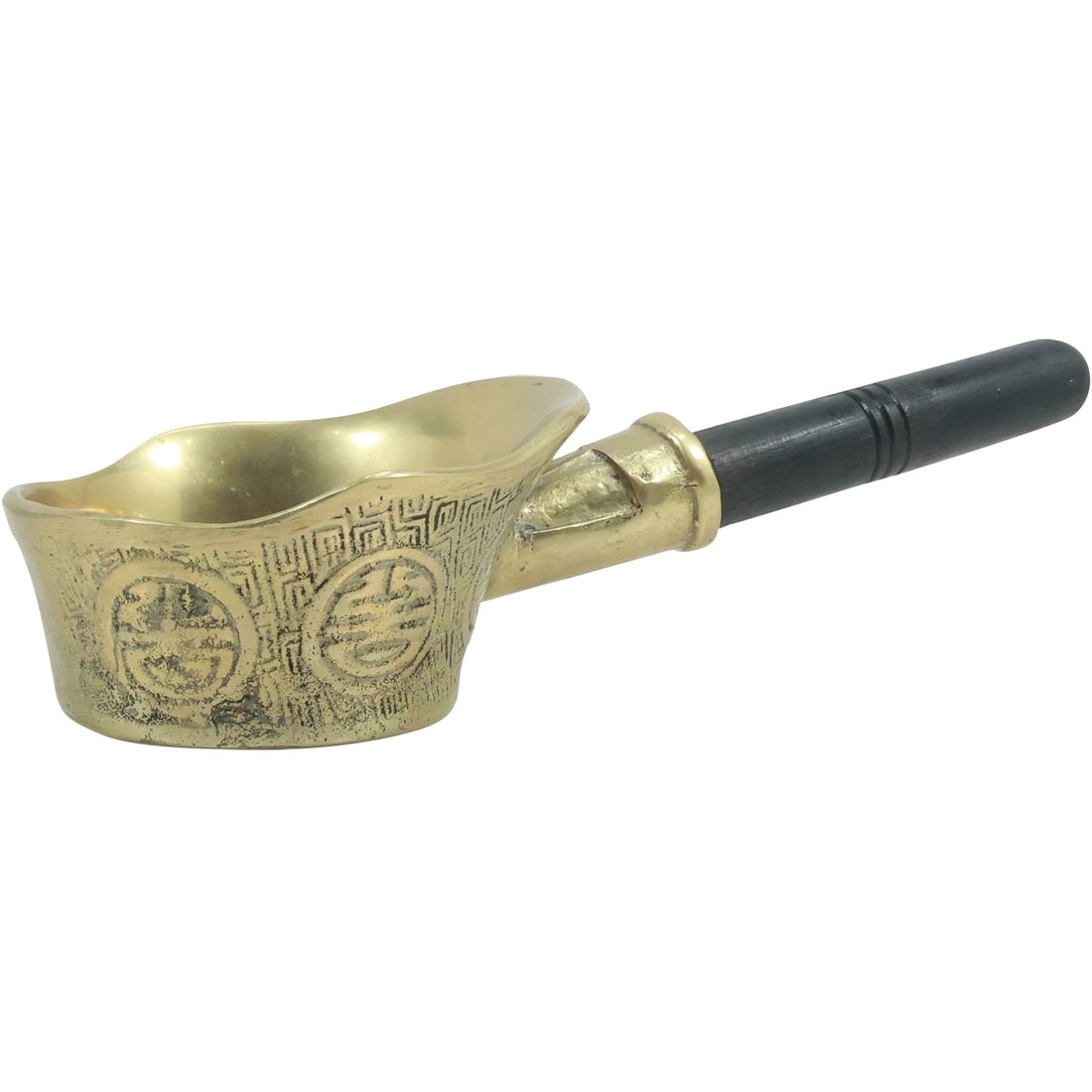 Vintage Chinese Ancient Design Brass and Wood Handle Silk Iron 12.5 in. length (1 of 20)