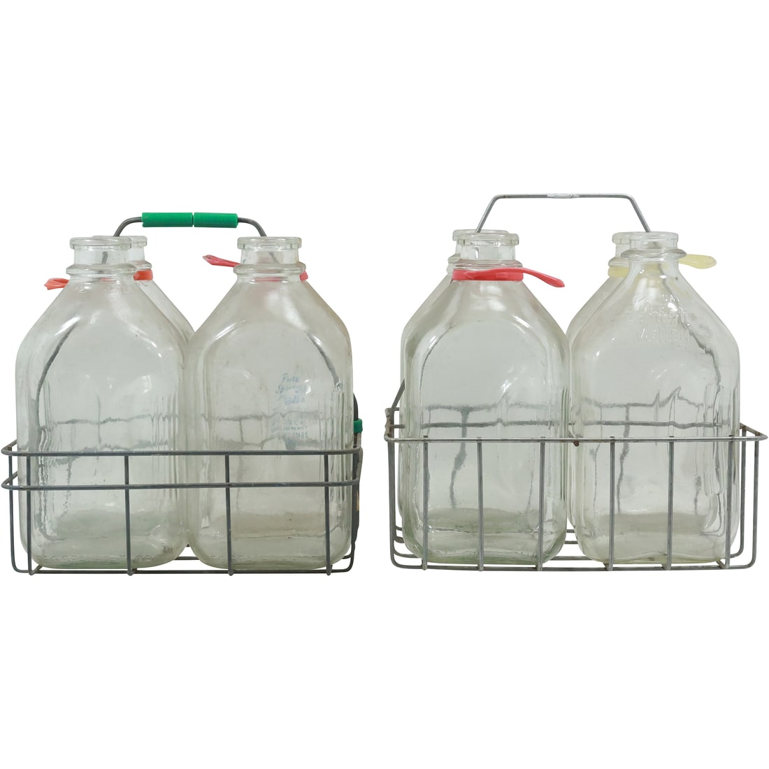 8 Vintage Glass Milk Container Bottles in 2 Galvanized Metal Wire Holder Caddies (1 of 20)