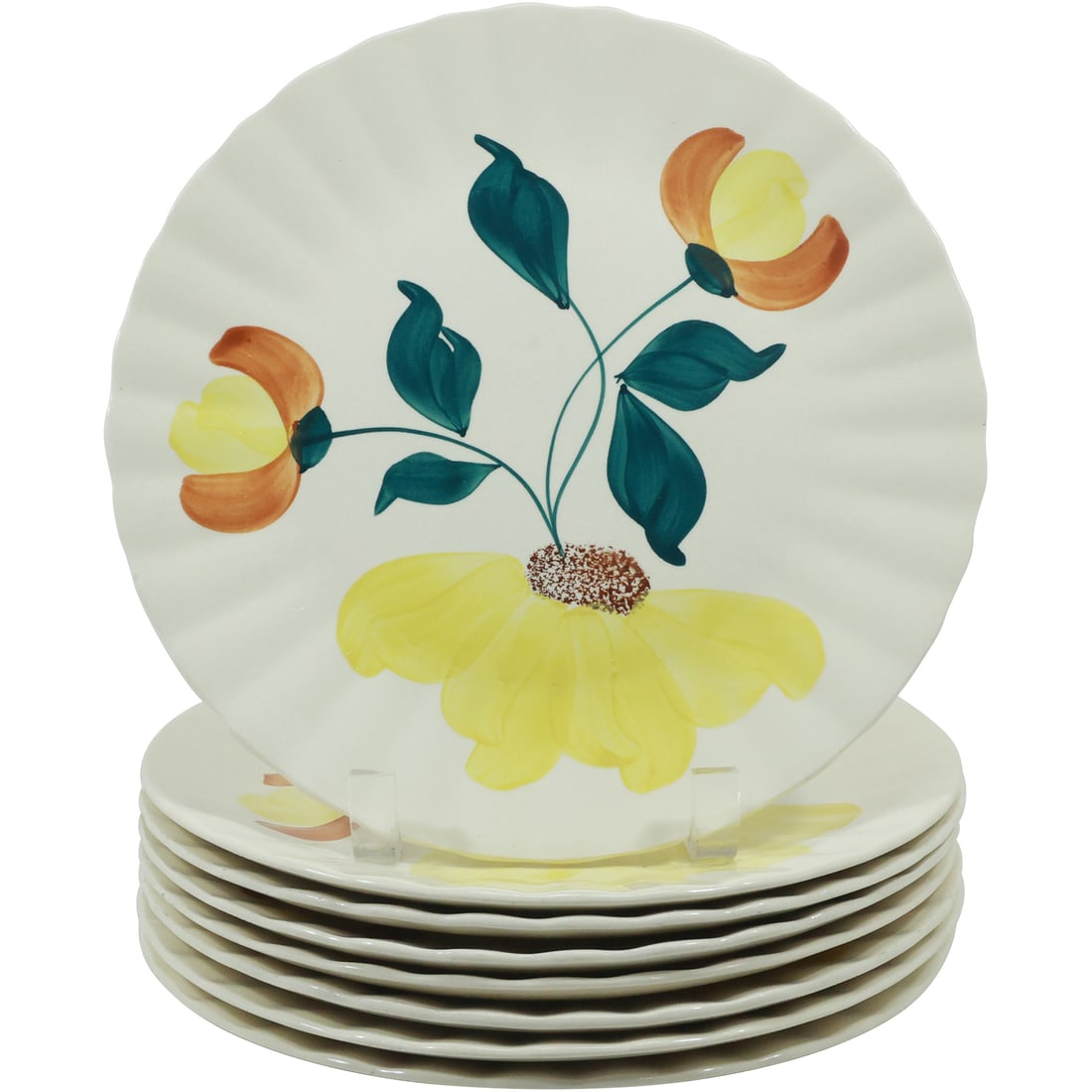 Set of 8 Ceramic Dinner Plates Flowers , Blue Ridge, Southern Potteries 10.5 in. diameter (1 of 20)