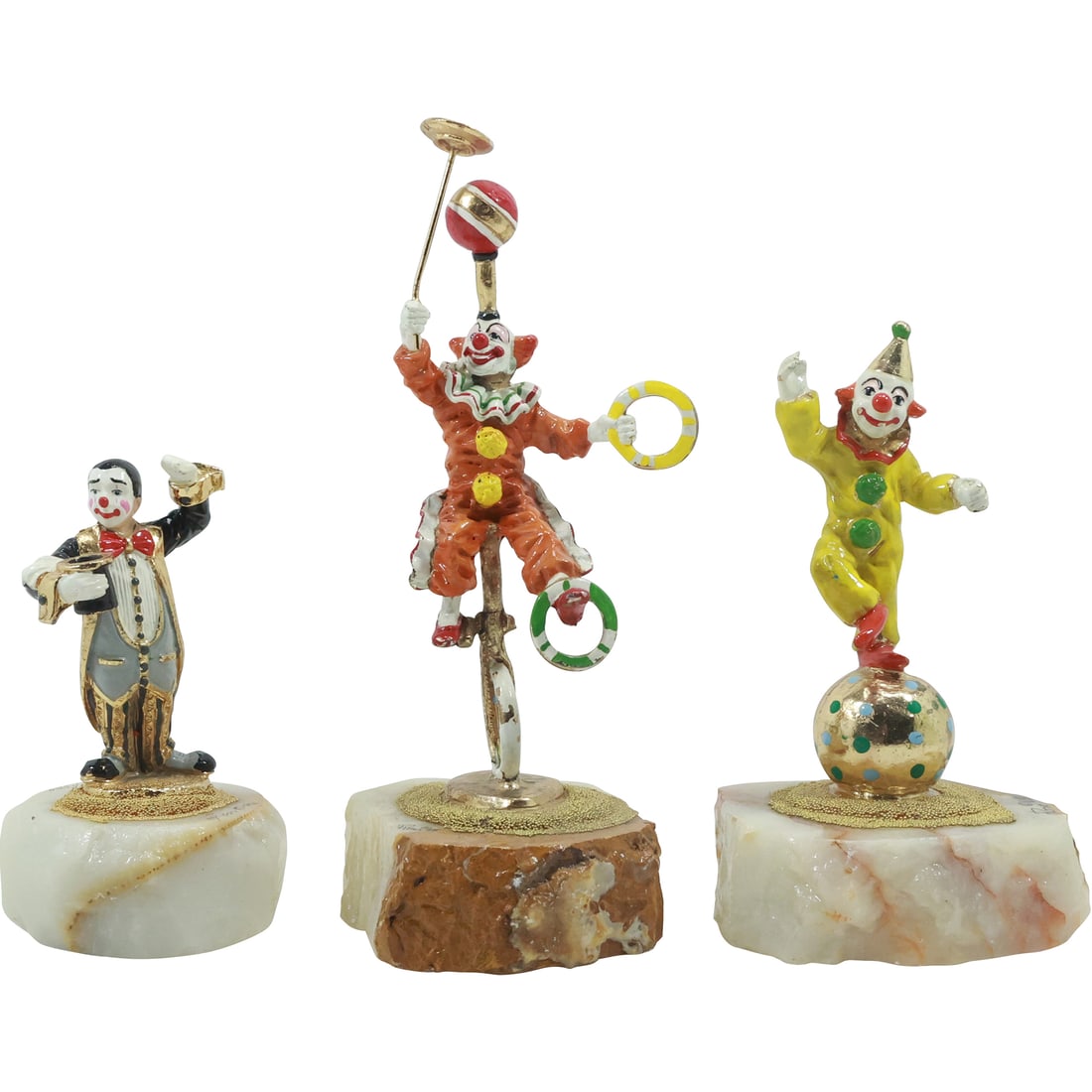 3 Assorted RON LEE Sculptures of Enameled Metal Clowns on Onyx Bases, Signed (1 of 20)