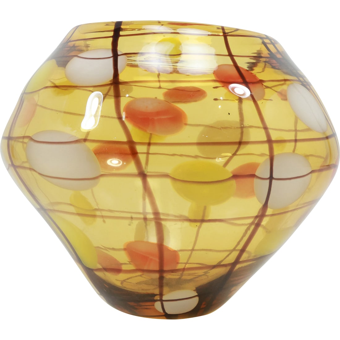 Italian Art Glass Vase Amber with Veins and Accent Spots 7.5 in. height x 8.5 in. diameter (1 of 20)