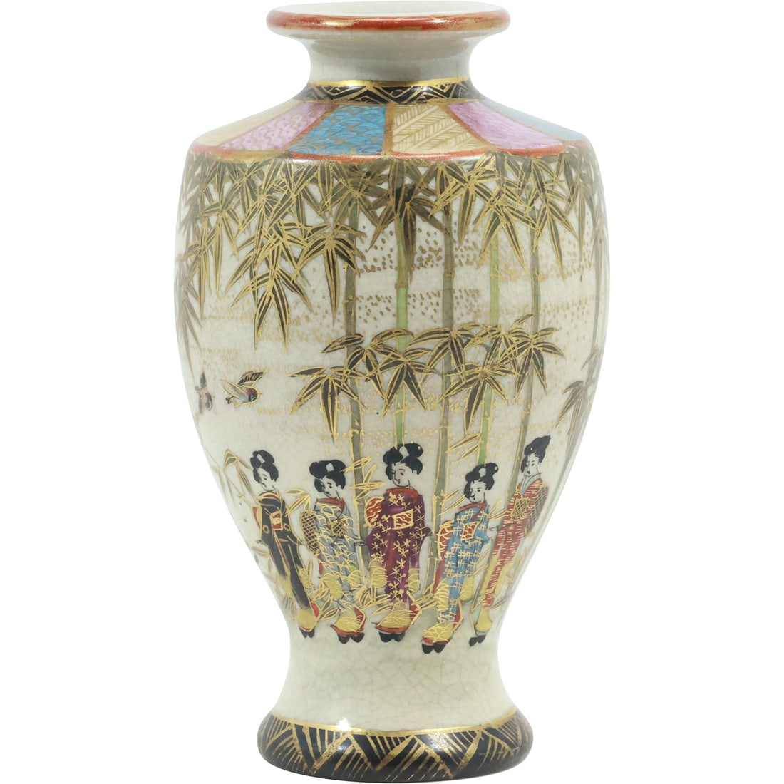 Quality Japanese Satsuma Ceramic Vase with Surrounding Geisha Girls 6 in. height (1 of 20)
