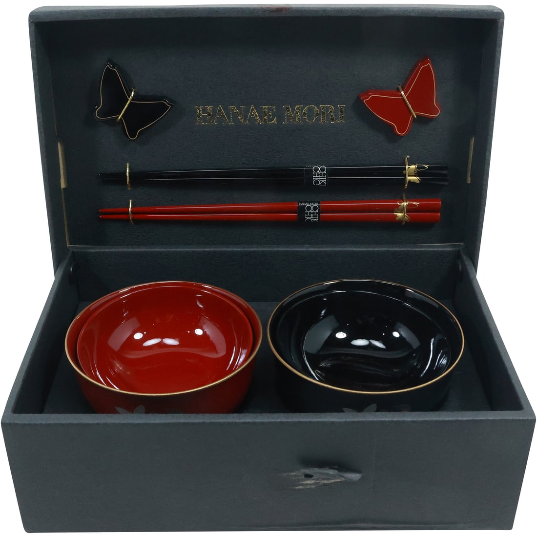 Hanae Mori Chiki Chic Lacquered Rice Bowl Set in Fitted Box, Like New (1 of 20)